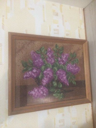 Лот: 10970776. Фото: 1. Картина Сирень.Крестиком. Картины, рисунки