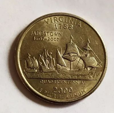 Лот: 25375511. Фото: 1. США 25 центов 2000 Штат Вирджиния... Америка