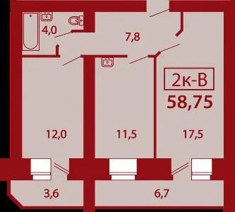 Лот: 10687934. Фото: 1. Продам 2 комн. 58.5 кв.м., Фестиваль... Квартиры, студии