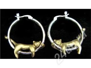 Лот: 14289. Фото: 1. Серьги круглые со спящей кошкой... Красноярск