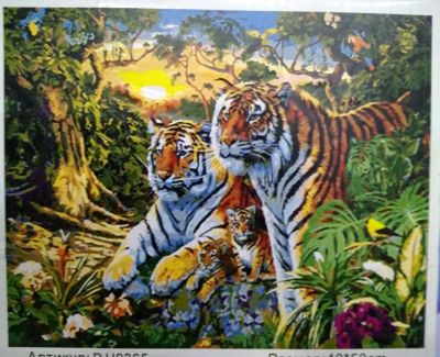Лот: 15297834. Фото: 1. Алмазная мозаика - семья тигров... Мозаика, фреска