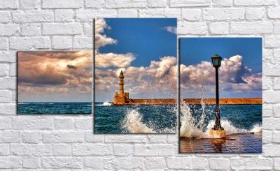 Лот: 7075525. Фото: 1. модульная картина маяк на море... Произведения