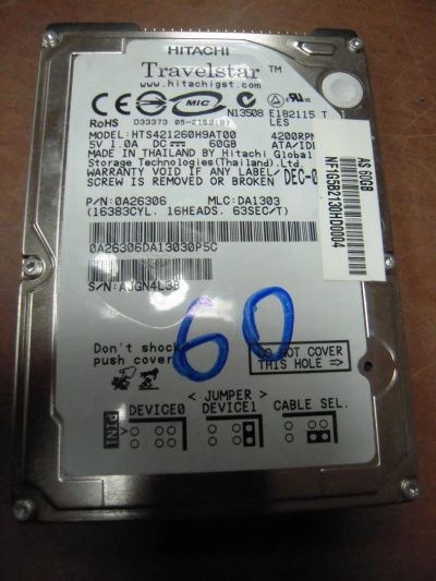 Лот: 7482536. Фото: 1. HDD 60gb ide 2.5" для ноутбука... Жёсткие диски (HDD)
