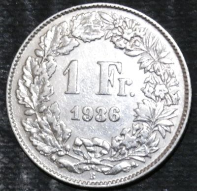 Лот: 15210383. Фото: 1. Швейцария. 1 франк. 1936 год... Остальные страны