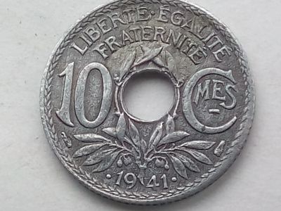 Лот: 19099087. Фото: 1. Монета Франции 10 сантимов, 1941... Европа