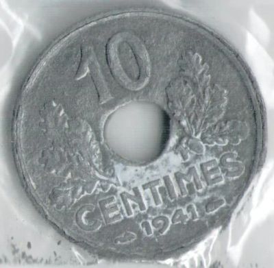 Лот: 11344488. Фото: 1. Франция 10 сантимов центов 1941... Европа