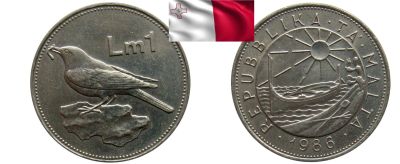 Лот: 18954933. Фото: 1. Мальта 1 лира 1986 идеал никель... Европа
