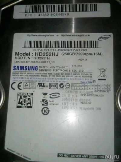 Лот: 9899168. Фото: 1. Hdd Samsung HD252HJ. Жёсткие диски