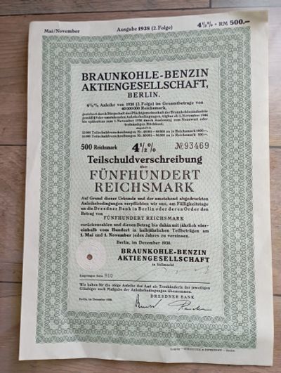 Лот: 20563353. Фото: 1. Облигация 1938 Германия. Документы, ценные бумаги, письма