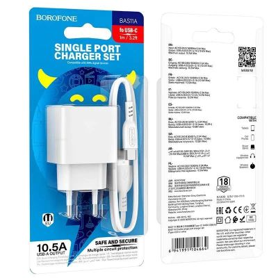 Лот: 22142993. Фото: 1. СЗУ BOROFONE BAS11A 1USB-A +Type-C... Зарядные устройства, блоки питания, адаптеры сетевые для смартфонов