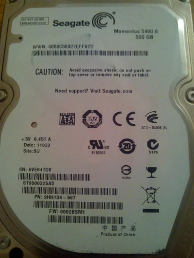 Лот: 7108621. Фото: 1. Винчестер 2,5" 500Гб 5400 об sata2... Жёсткие диски (HDD)