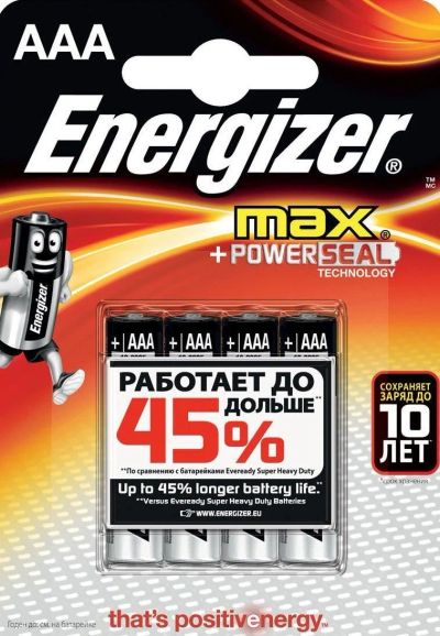 Лот: 13429392. Фото: 1. Батарейка Energizer Max 1.5V AAA-LR03... Батарейки, аккумуляторы, элементы питания