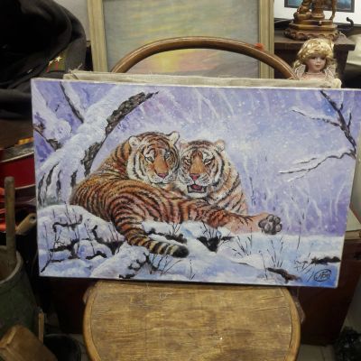 Лот: 18433348. Фото: 1. картина два тигра. Картины, гравюры