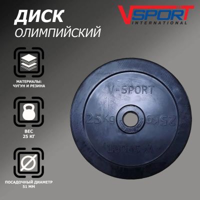 Лот: 22374889. Фото: 1. Диск олимпийский V-Sport LB-25... Штанги, блины