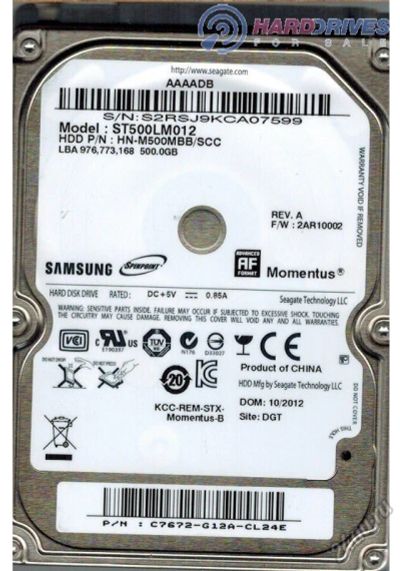 Лот: 5648131. Фото: 1. Samsung st500lm012 hn-m500mbb. Жёсткие диски (HDD)