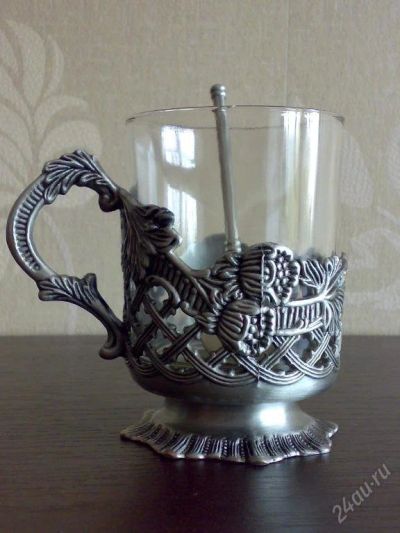 Лот: 113769. Фото: 1. Подстаканник со стаканом и ложечкой. Другое (посуда, кухонная утварь)