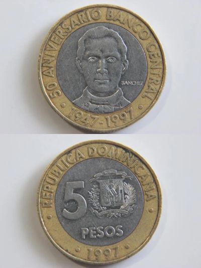 Лот: 9584955. Фото: 1. (35) Доминикана 5 песо 1997. Другое (монеты)