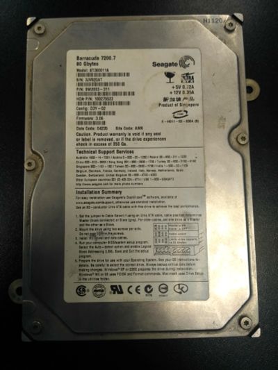 Лот: 11684595. Фото: 1. HDD 80Gb IDE Seagate Barracuda... Жёсткие диски (HDD)
