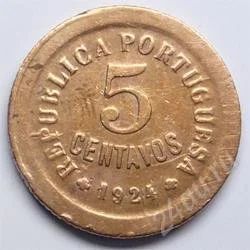 Лот: 88914. Фото: 1. Португалия. 5 сентавос 1924г... Европа