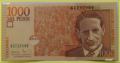 Лот: 15645815. Фото: 1. Колумбия 1000 песо 2016, в обороте... Америка