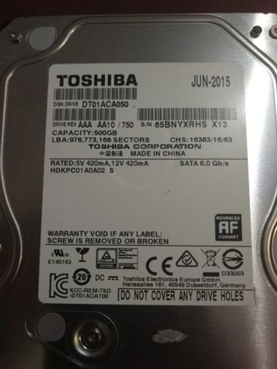 Лот: 15204307. Фото: 1. Жесткий диск Toshiba 500 ГБ 3... Жёсткие диски (HDD)