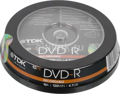 Лот: 5529791. Фото: 1. Диски DVD-R TDK 4.7Гб 16x, 10шт... Другое (тв и видео)