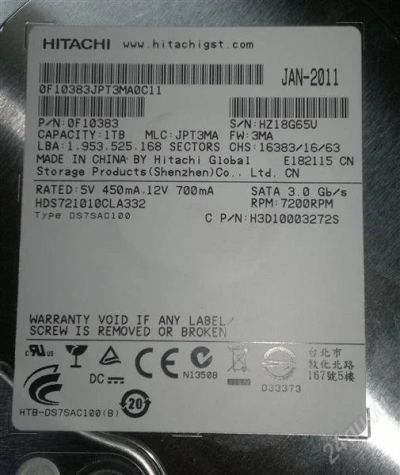 Лот: 1969935. Фото: 1. HDD Hitachi 1Tb HDS721010CLA332. Жёсткие диски (HDD)