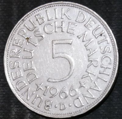 Лот: 15180071. Фото: 1. Германия. 5 марок. 1966 год. Серебро. Остальные страны