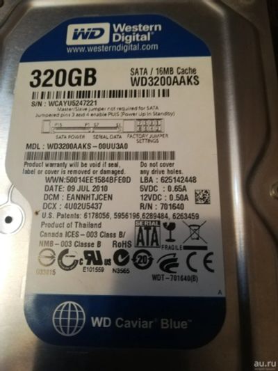 Лот: 15220065. Фото: 1. HDD WD Blue 320gb. Жёсткие диски (HDD)