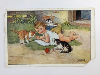 Лот: 23296679. Фото: 1. Ребенок с котятами. Jozef Kranzle... Открытки, конверты
