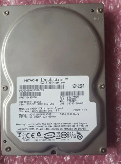 Лот: 15762476. Фото: 1. HDD SATA Hitachi (model - HDS721616PLA380... Жёсткие диски (HDD)