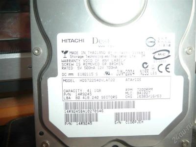 Лот: 843990. Фото: 1. Винт HITACHI 41 GB. Жёсткие диски (HDD)