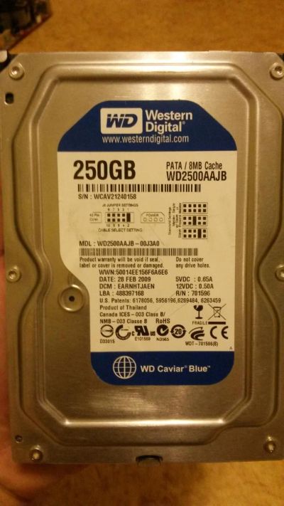 Лот: 9912207. Фото: 1. HDD WD Blue 250 Gb. Жёсткие диски (HDD)