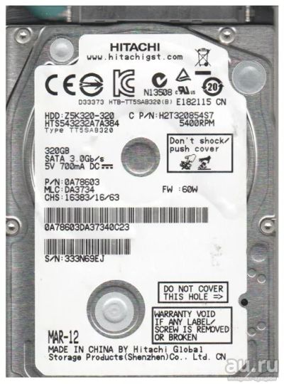 Лот: 13493512. Фото: 1. HDD 2.5" Hitachi z5k320, 320Gb... Жёсткие диски (HDD)