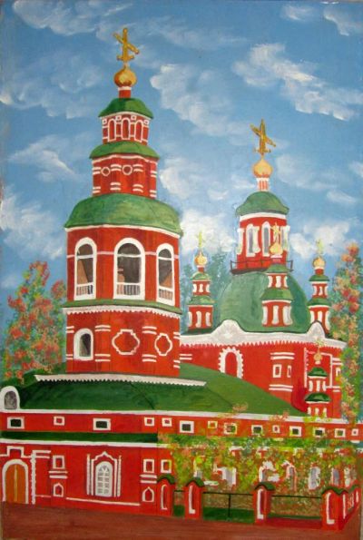 Лот: 6512220. Фото: 1. Картина "Покровский собор" в красном... Картины, гравюры