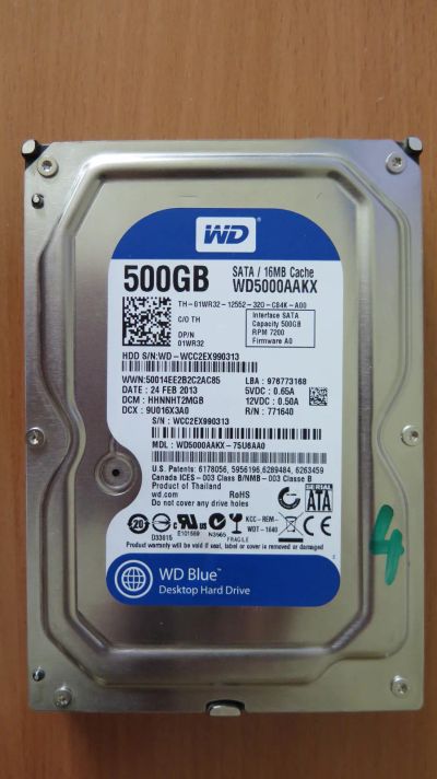 Лот: 25359445. Фото: 1. Жесткий диск WD Blue 500Gb (WD5000AAKX... Жёсткие диски (HDD)