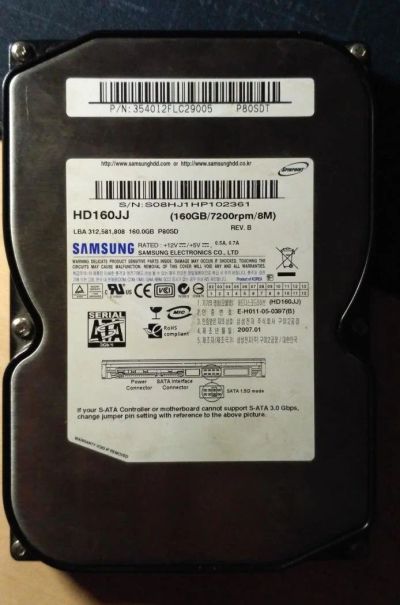 Лот: 10261503. Фото: 1. Жесткий диск Samsung HD160JJ -... Жёсткие диски (HDD)