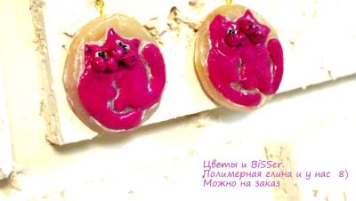 Лот: 5006394. Фото: 1. Серьги кошечки!. Лепка из полимерной глины
