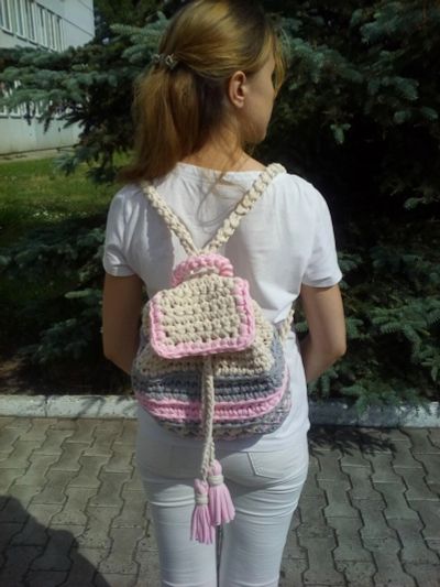 Лот: 9898407. Фото: 1. Вязаный рюкзак из трикотажной... Готовые изделия