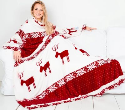 Лот: 8787476. Фото: 1. Плед Sleepy с рукавами бело-бордовый... Пледы, покрывала