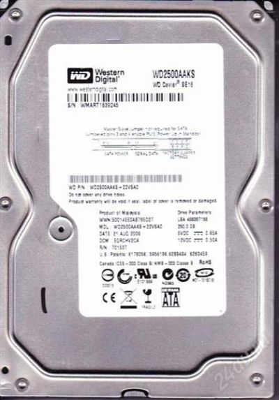Лот: 888238. Фото: 1. Western Digital WD2500AAKS. Жёсткие диски (HDD)