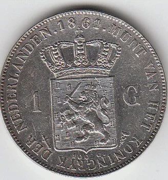 Лот: 601061. Фото: 1. Нидерланды 1 гульден 1861 Ag 945. Европа