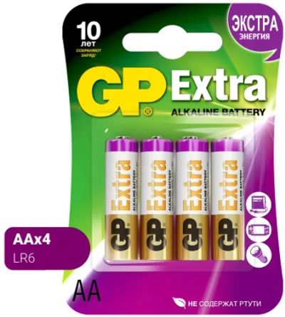 Лот: 24530467. Фото: 1. Батарейки GP Extra Alkaline AA... Батарейки, аккумуляторы, элементы питания