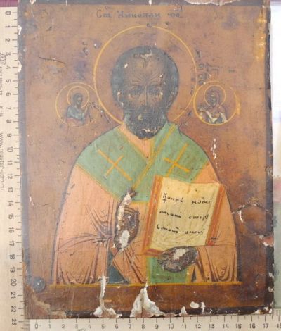 Лот: 14843216. Фото: 1. икона Николай Угодник, без реставрации... Иконы