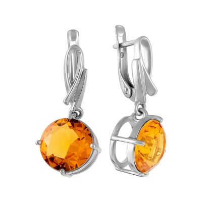 Лот: 23806893. Фото: 1. Серьги из серебра с цитринами. Серьги, каффы