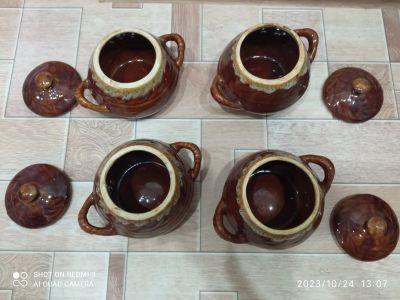 Лот: 20963233. Фото: 1. Горшочки глиняные 4шт. Другое (посуда, кухонная утварь)