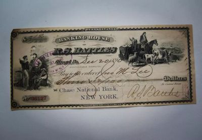 Лот: 21993936. Фото: 1. Редкий банковский чек 1890 года... Америка