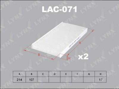 Лот: 13356833. Фото: 1. Lynx LAC-071 Салонный фильтр. Расходные материалы