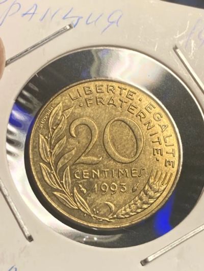 Лот: 19816541. Фото: 1. Франция 20 сантимов, 1993 Медальное... Европа