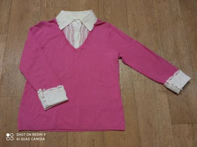 Лот: 19872103. Фото: 1. Джемпер розовый с имитацией блузки... Блузы, рубашки, водолазки